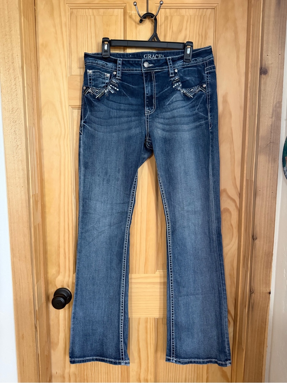 Grace in LA Medium Wash Embellished Bootcut Jeans 32 x 33